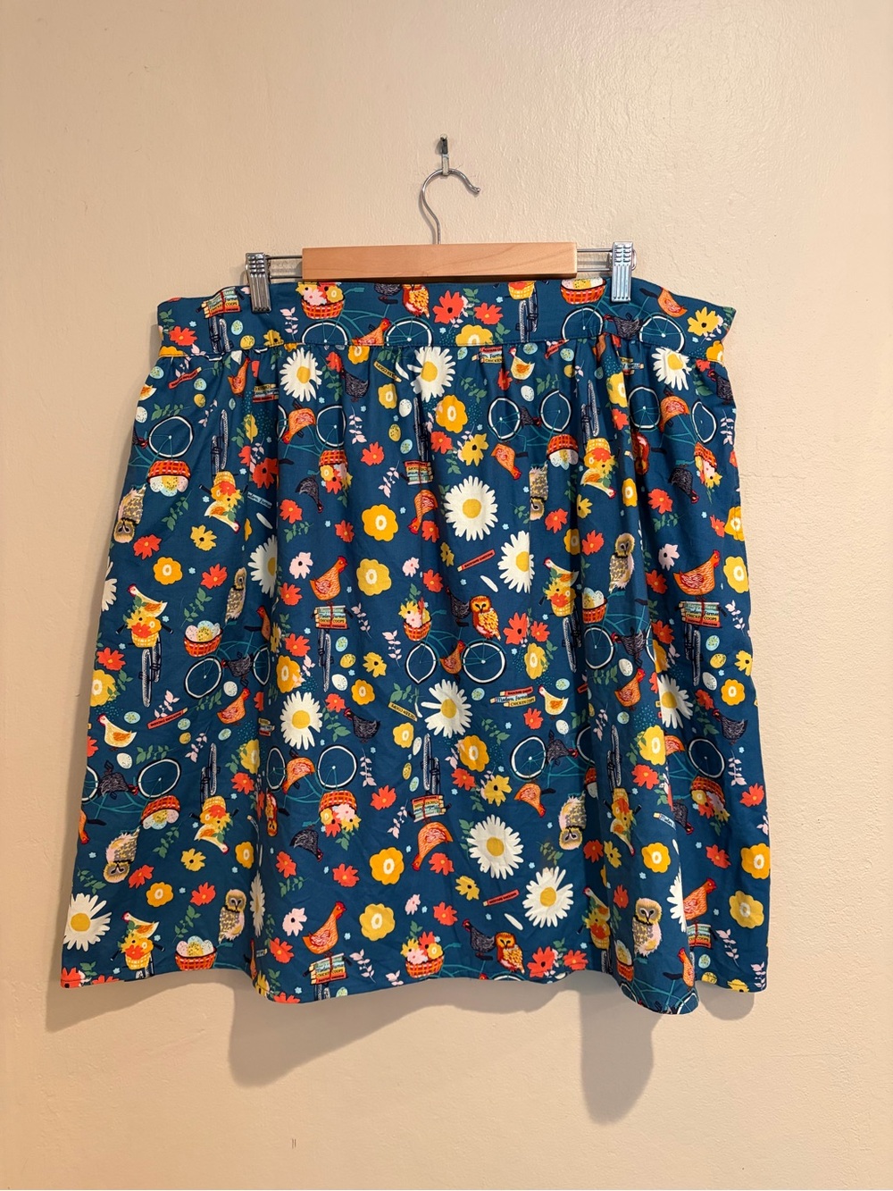 Retrolicious Chicken & Owl Farmgirl Skater Skirt, Partial Elastic Waist, size 2X - Picture 1 of 10